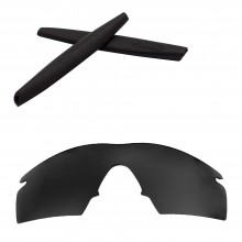 Walleva Mr Shield Polarized Black Replacement Lenses with Black Earsocks for Oakley M Frame Strike Sunglasses